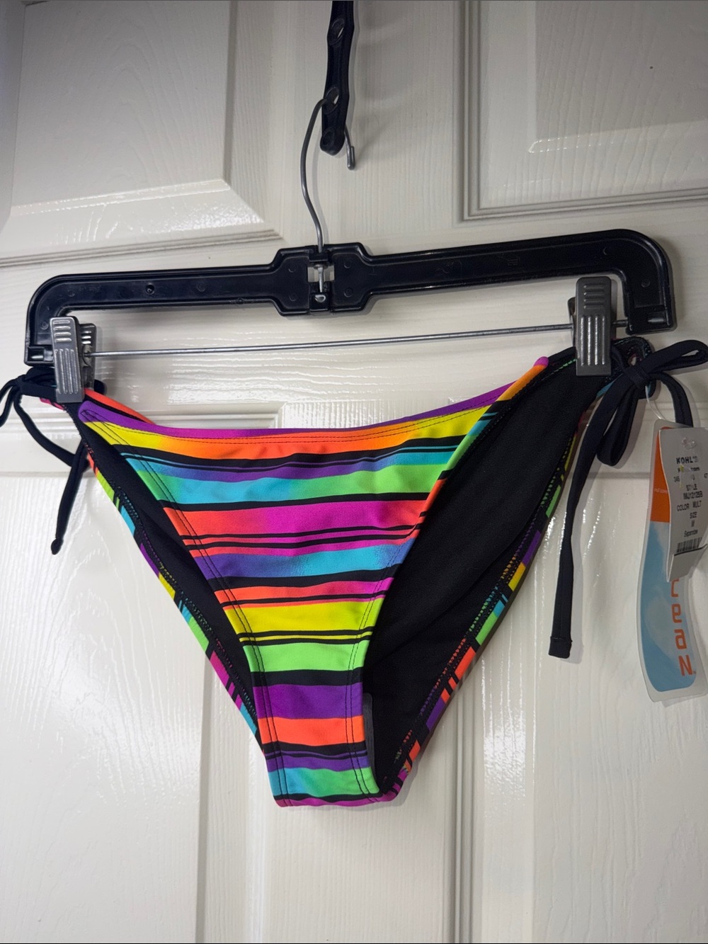 Women’s Tie-Side Bikini Bottoms in Rainbow Stripe